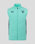 Mint green quilted athletic club gilet with front zipper and chest logos.