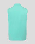 Turquoise athletic gilet viewed from the back