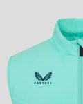 Turquoise performance gilet with high collar and front zipper