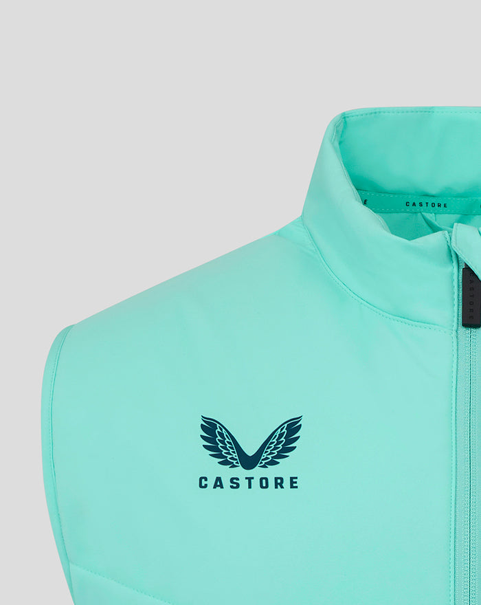Turquoise performance gilet with high collar and front zipper