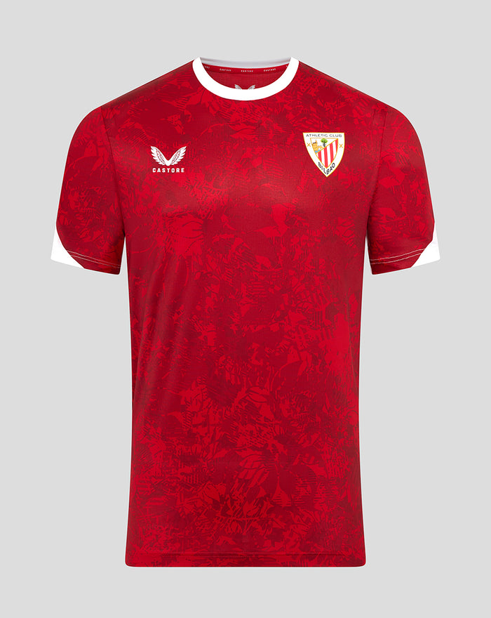 Front of red Athletic Club away shirt with crest on left chest and Castore logo on right chest