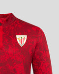 Back view of red Athletic Club Pre Match Midlayer Top with all over print and funnel neck