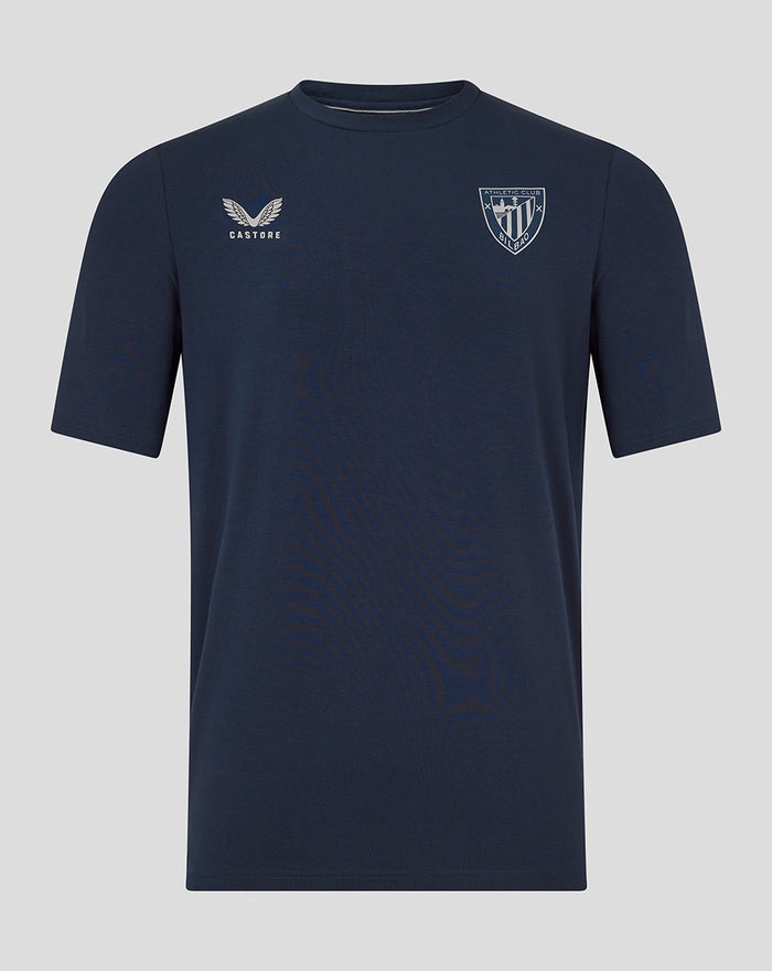 Navy travel short sleeve tee with Athletic Club Bilbao crest on the left chest and Castore logo on the right.