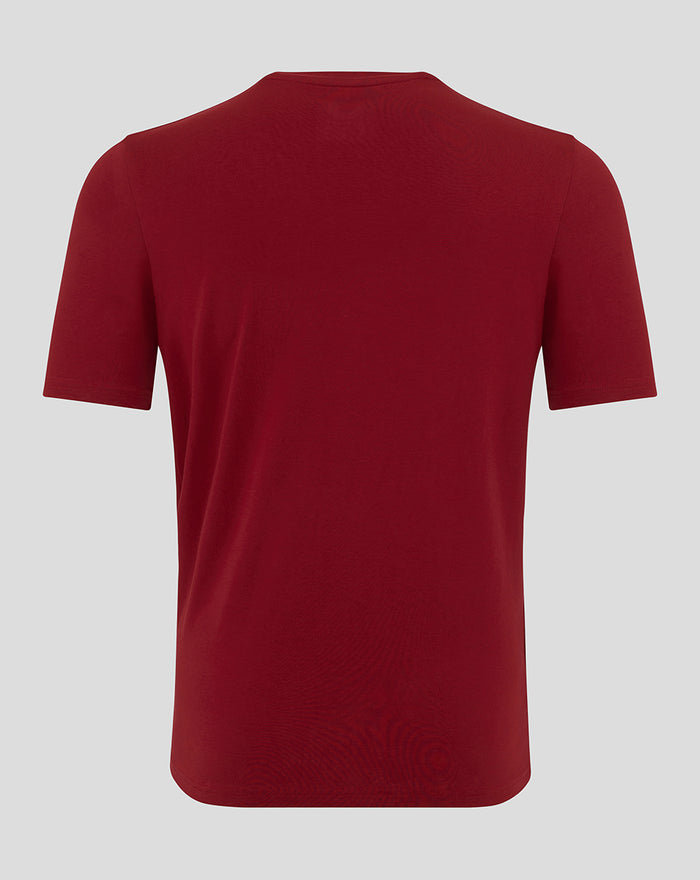 Back view of red Athletic Club Travel Short Sleeve Tee with plain design.