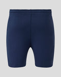 Back view of navy athletic club travel knit shorts with an elastic waistband