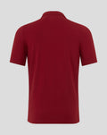 Back view of a red Athletic Club travel short sleeve polo shirt.