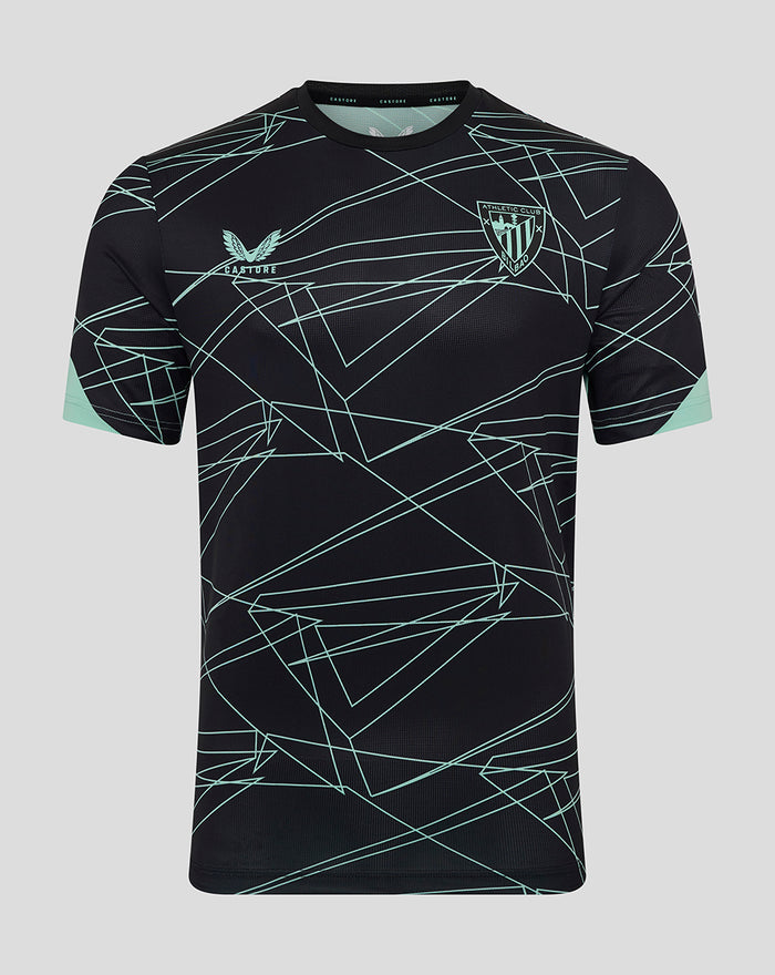 Black short sleeve training tee with mint geometric lines and Athletic Club crest on chest