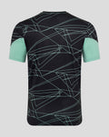 Back view of black training tee with mint geometric lines and mint sleeve cuffs