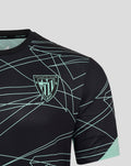 Athletic Club crest on a black short sleeve tee with mint geometric lines across the chest.
