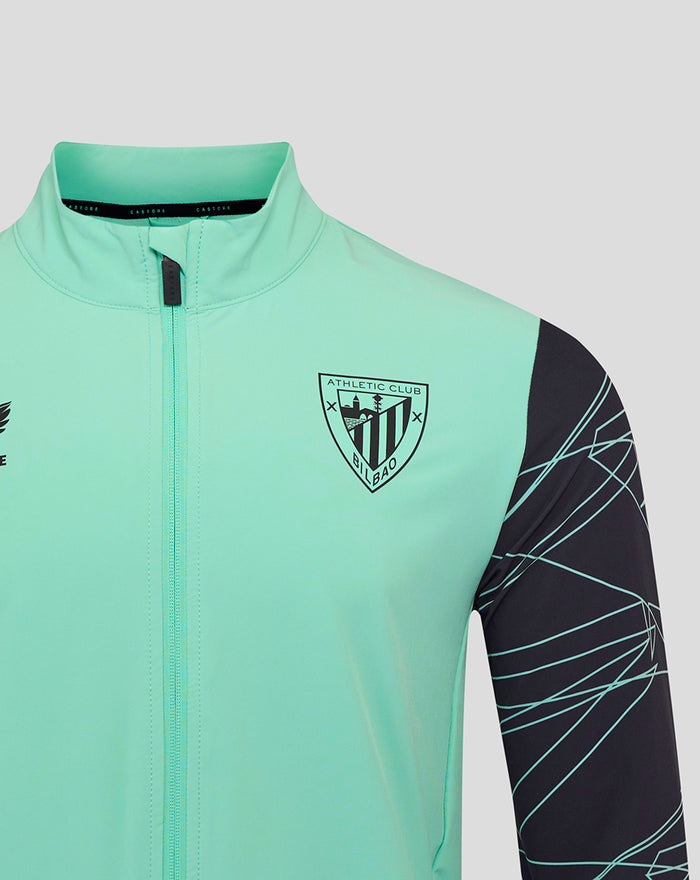 Mint green Athletic Club 3rd pre match jacket with crest on the chest and dark patterned sleeve