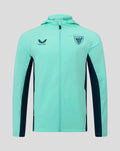 Mint turquoise Athletic Club hooded jacket with full zipper and crest emblem on the chest.