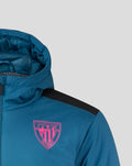 Teal Men’s Athletic Club training jacket with pink left chest crest and hooded collar
