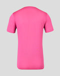 Back view of pink Athletic Club training T shirt showing a dark allover pattern and a crew neck.