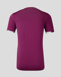 Back view of burgundy kids travel jersey showing plain back and white cuff details on the sleeves