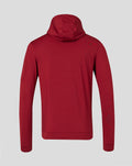 Back view of red Tech Fleece full zip jacket with hood and clean lines