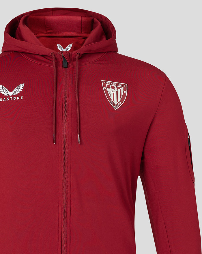 Athletic Club Bilbao red tech fleece full zip jacket with hood and Castore logo