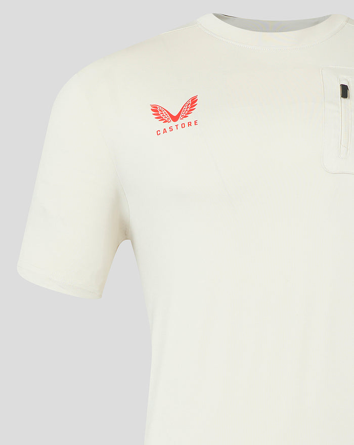 Cream T shirt with Castore logo on left chest and Athletic Club Bilbao crest on pocket