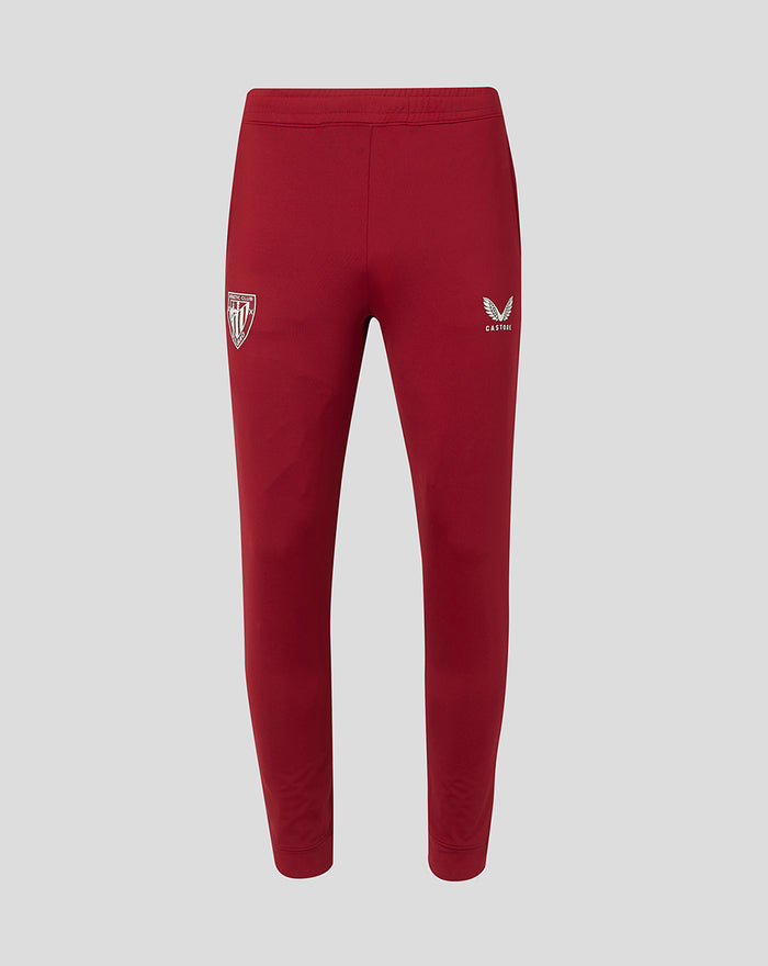 Red Tech Fleece jog pants for men shown from the back with an elastic waistband