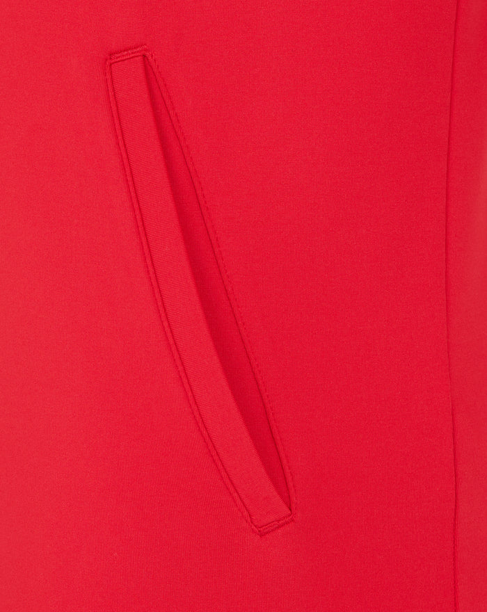 Close up of red Athletic Club Bilbao mid layer fabric with a stitched pocket