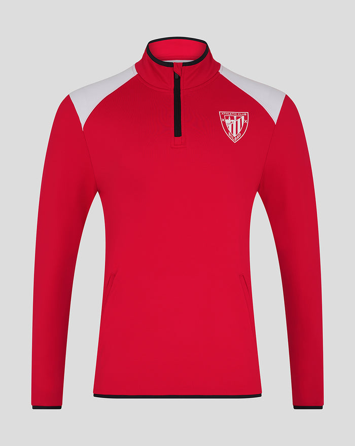 Athletic Club Bilbao red quarter zip mid layer top with white shoulder panels and crest on chest