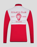 Back view of a red and white Athletic Club Bilbao quarter zip mid layer top with a large white panel and crest