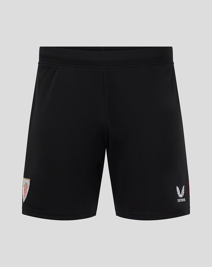 Men's 24/25 home shorts in black featuring the Athletic Club Bilbao crest on the left leg and Castore winged logo on the right thigh.
