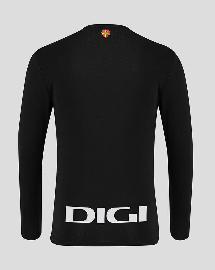 Back view of black men's home goalkeeper long sleeve shirt with small crest at back neck and bold DIGI across the lower back.