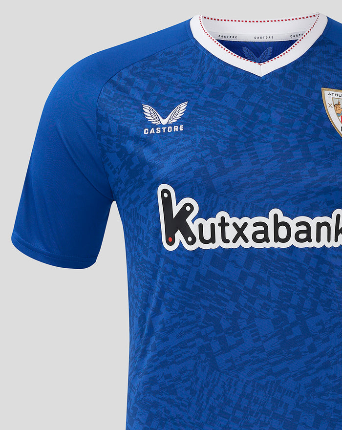 Front view of blue away shirt with Castore logo on the left chest, crest on the right, and Kutxabank sponsor across the chest.