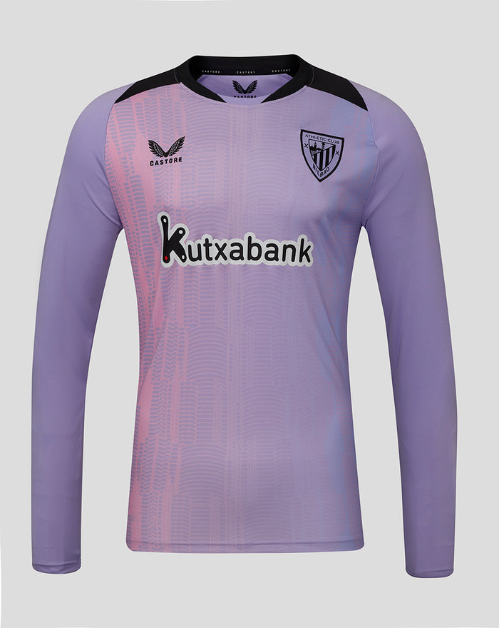 Lavender athletic club long sleeve shirt with black shoulder panels and Kutxabank sponsor across the chest