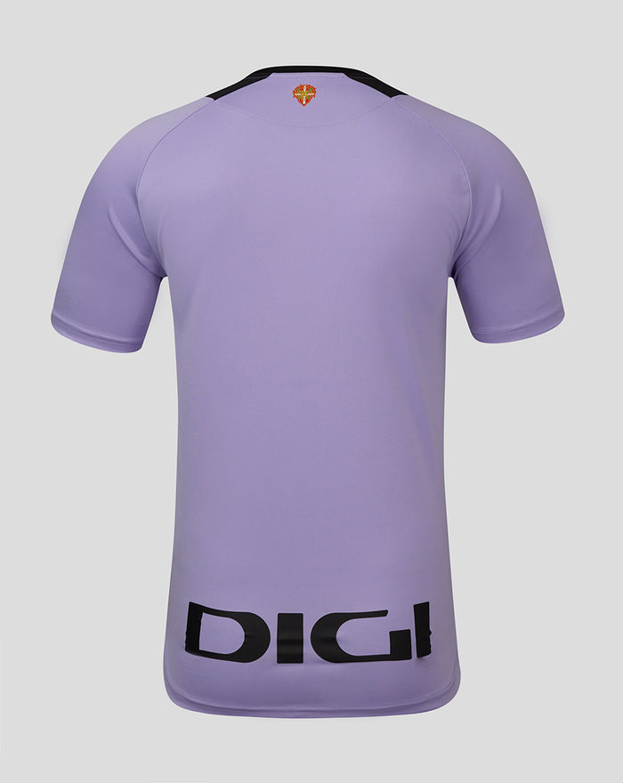 Back view of purple men's third shirt with bold DIGI logo across the lower back.