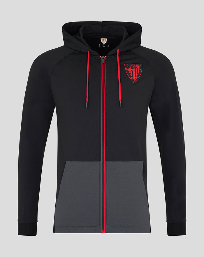 Athletic Club Bilbao Classic fleece FZ hoodie in black with red zipper and drawstrings and grey front pockets