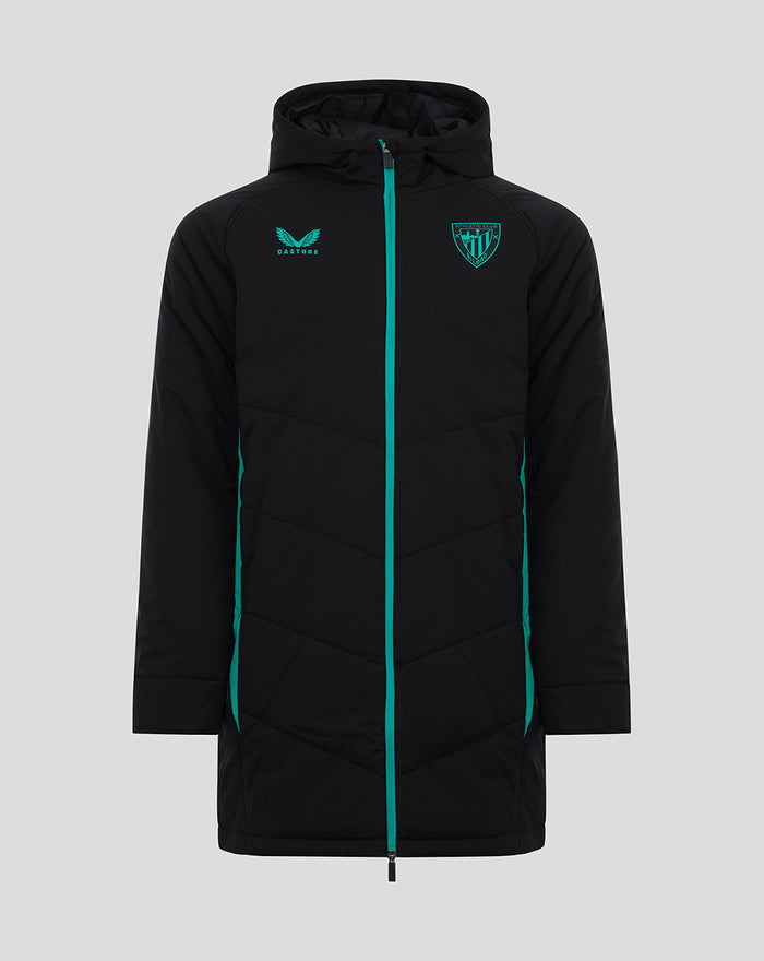 Athletic Club Pro Players Bench Jacket in black with teal zip and club crest on the chest.