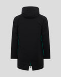 Athletic Club Pro Players Bench Jacket back view in black with teal accents and hood