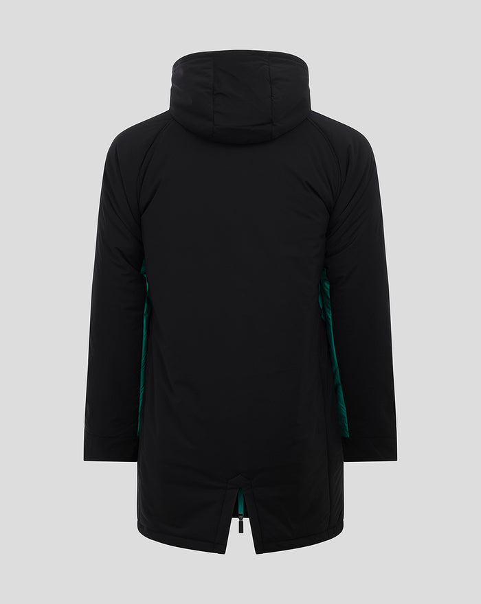 Athletic Club Pro Players Bench Jacket back view in black with teal accents and hood
