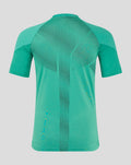 Back view of teal elite training tee with dotted panel across upper back and vertical central pattern.