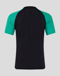 Back view of junior pro coaches training tee with teal sleeves and black body
