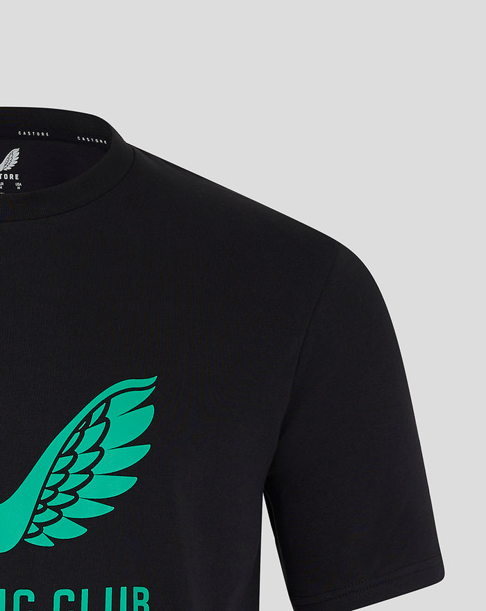 Close up of black men's 24/25 Pro Coaches Lock Up Logo Tee featuring teal wing graphic on chest.