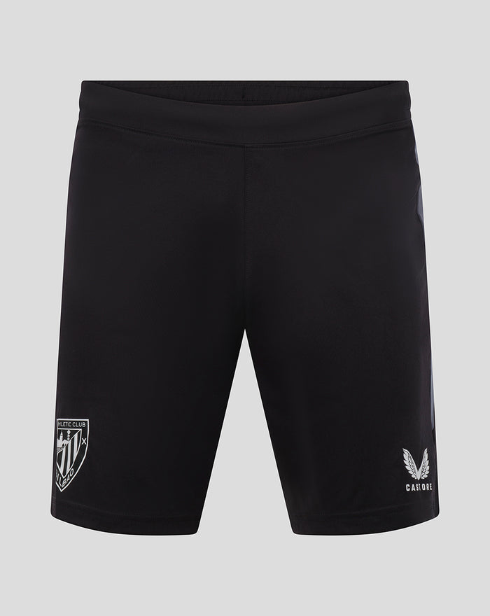 Black GK training shorts without pockets showing a team crest on the left leg and Castore logo on the right leg.