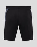 Back view of black GK training shorts with elastic waistband and gray side panels.