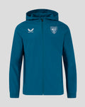 Teal athletic club GK training rain jacket with hood and full zip and crest on the left chest