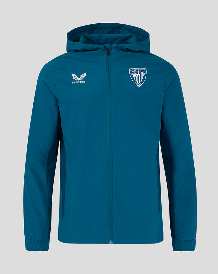 Teal athletic club GK training rain jacket with hood and full zip and crest on the left chest
