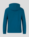 Back view of teal blue GK training rain jacket with hood