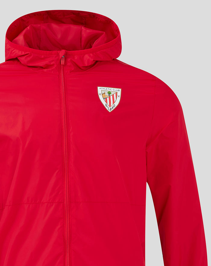 Red Men's Core Summer Jacket with hood and zip front and chest crest.