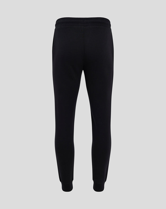 Back view of black men's core joggers with plain rear and ribbed cuffs.