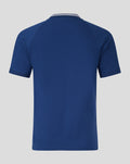 Back view of blue ATHLETIC CLUB COTTON POLO with a striped collar.