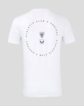 Back view of white ATHLETIC CLUB COTTON TEE with a circular logo on the upper back.