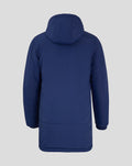 Back view of blue Athletic Club Winter Jacket with hood