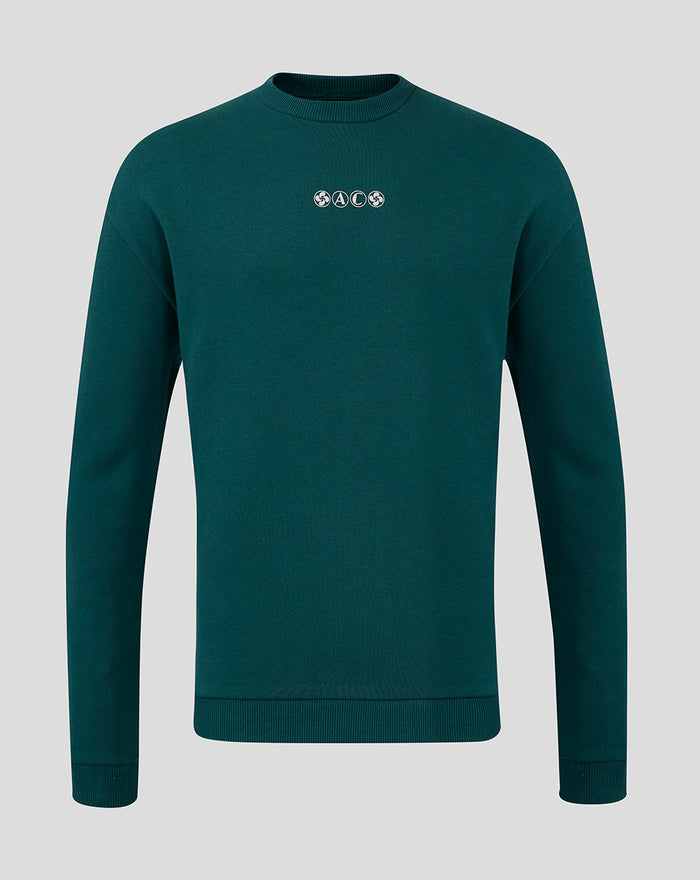 Dark teal athletic club crewneck sweatshirt with a small white emblem on the chest.