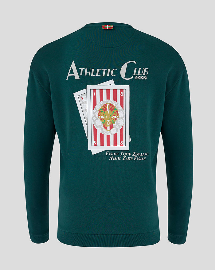 Teal Athletic Club crew sweatshirt featuring stacked playing cards with a tiger emblem on the front.