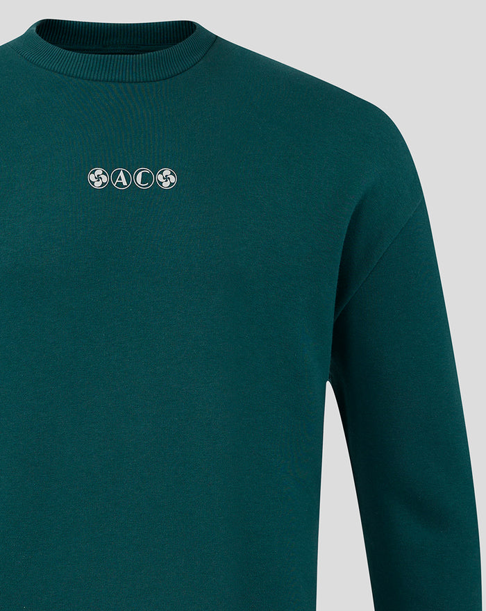 Teal athletic club crewneck sweatshirt with a small front logo